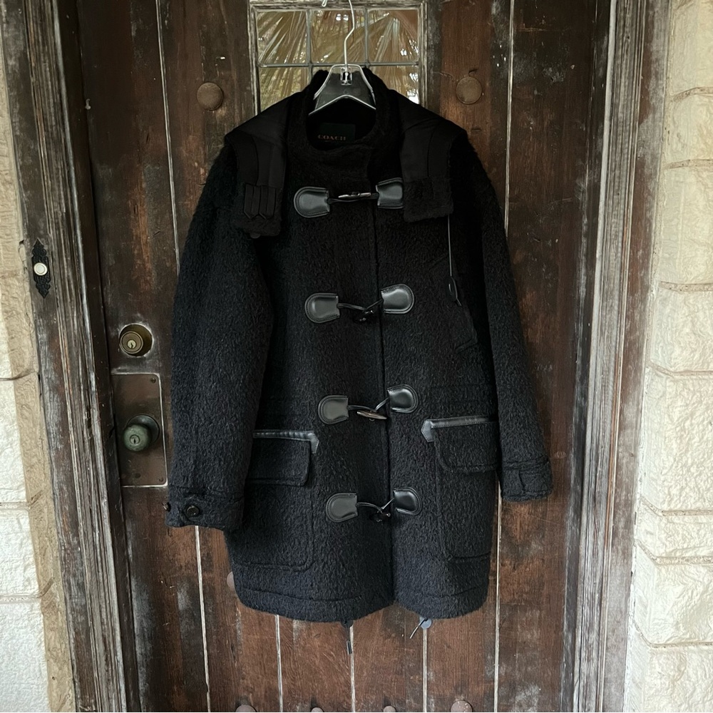 COACH | Wool & Alpaca Toggle Front Hooded Overcoat Winter Coat w/ Leather